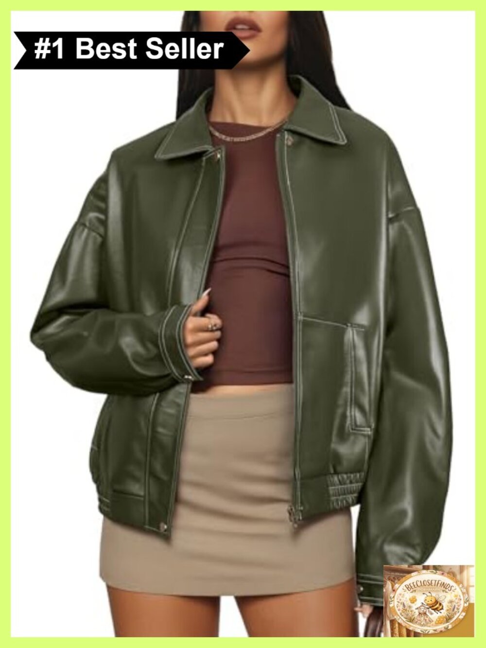 Faux Leather Moto Jacket Zip Up Bomber Oversized Fall Winter Coat
